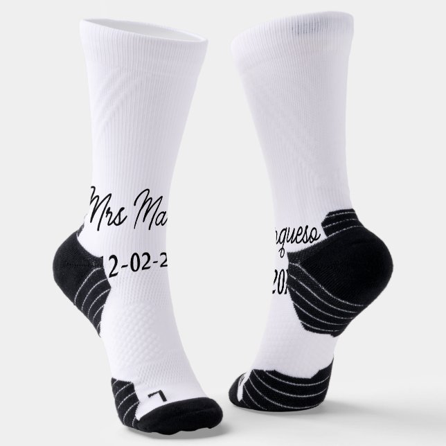 simple minimal monogram mrs Mr name date year Thro Socks (Angled)