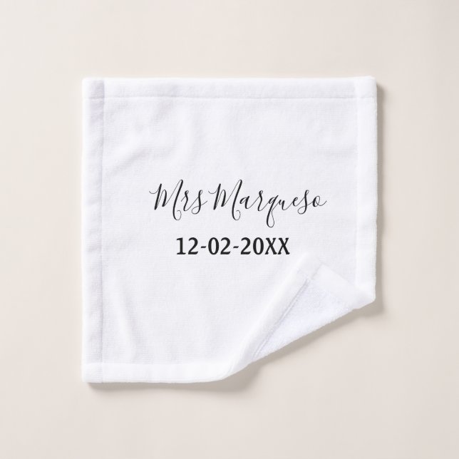 simple minimal monogram mrs Mr name date year Thro Wash Cloth (Wash Cloth)