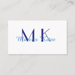 simple minimal monogram personalised name blue ret business card