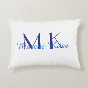 simple minimal monogram personalised name blue ret decorative cushion