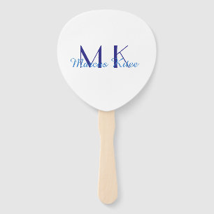 simple minimal monogram personalised name blue ret hand fan