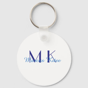 simple minimal monogram personalised name blue ret key ring