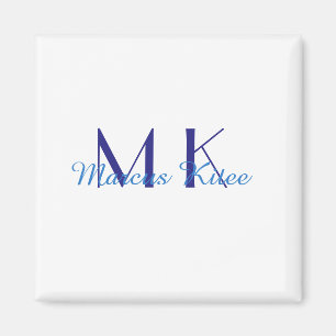 simple minimal monogram personalised name blue ret magnet