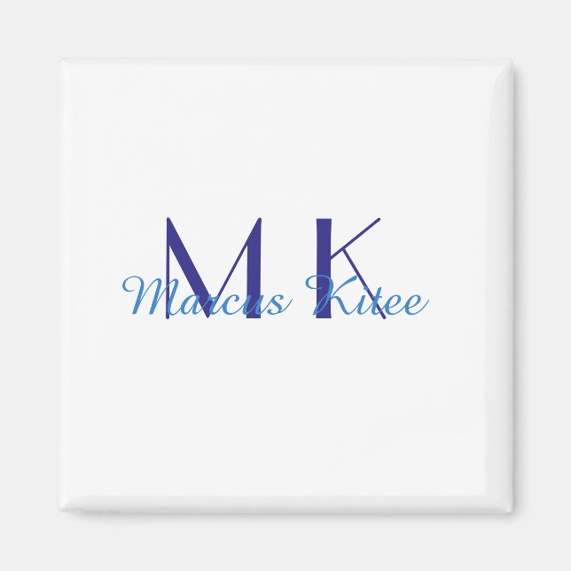 simple minimal monogram personalised name blue ret magnet (Front)