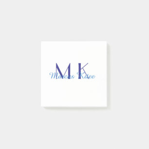 simple minimal monogram personalised name blue ret post-it notes