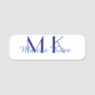 simple minimal monogram personalised name blue ret tag