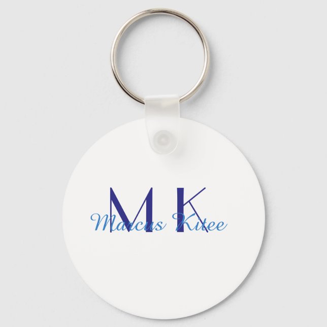 simple minimal monogram personalized name blue ret key ring (Front)