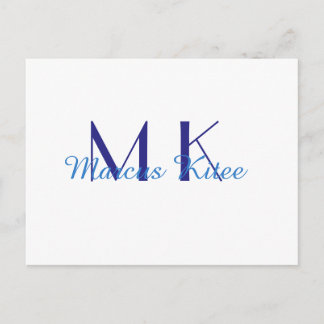 simple minimal monogram personalized name blue ret postcard
