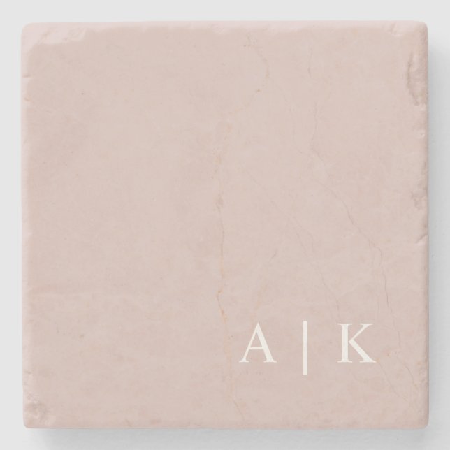Simple Minimal Monogram Pink Custom Initials Stone Coaster (Front)