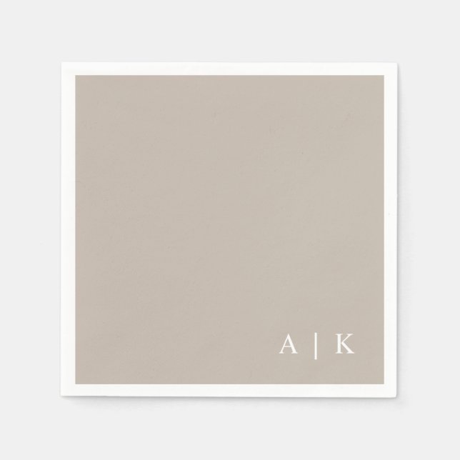 Simple Minimal Monogram Taupe Custom Wedding Napkin (Front)