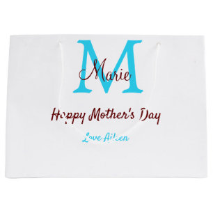 simple minimal mother's day blue monogram pink nam large gift bag