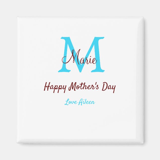 simple minimal mother's day blue monogram pink nam magnet (Front)