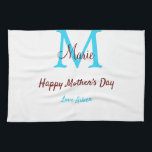 simple minimal mother's day blue monogram pink nam tea towel<br><div class="desc">beautiful design</div>