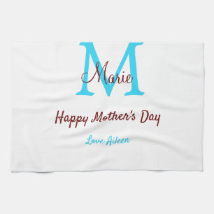 simple minimal mother's day blue monogram pink nam tea towel