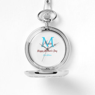 simple minimal mother's day blue monogram pink nam watch
