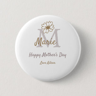 simple minimal mother's day monogram golden gray f 6 cm round badge