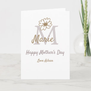 simple minimal mother's day monogram golden gray f card