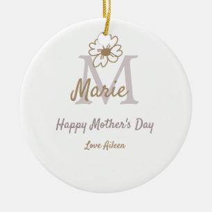 simple minimal mother's day monogram golden gray f ceramic tree decoration