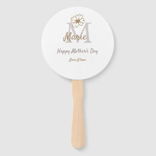 simple minimal mother's day monogram golden gray f hand fan