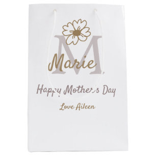 simple minimal mother's day monogram golden gray f medium gift bag
