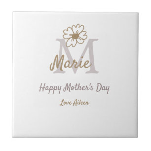 simple minimal mother's day monogram golden gray f tile