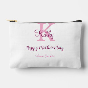 simple minimal mother's day monogram pink name tex accessory pouch