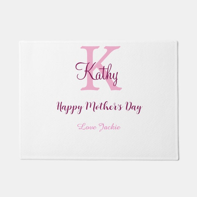 simple minimal mother's day monogram pink name tex doormat (Front)