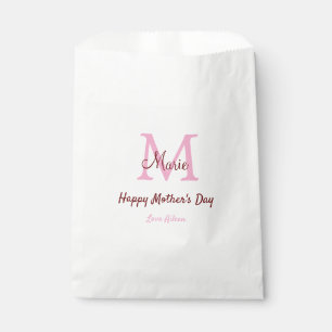 simple minimal mother's day monogram pink name tex favour bags