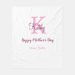 simple minimal mother's day monogram pink name tex fleece blanket