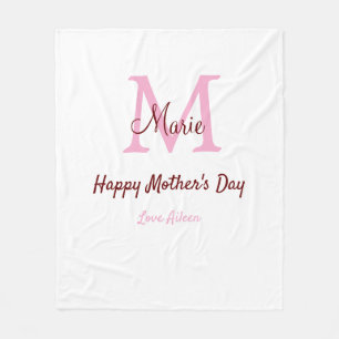 simple minimal mother's day monogram pink name tex fleece blanket