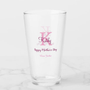 simple minimal mother's day monogram pink name tex glass