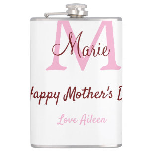 simple minimal mother's day monogram pink name tex hip flask