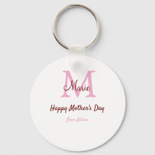 simple minimal mother's day monogram pink name tex key ring