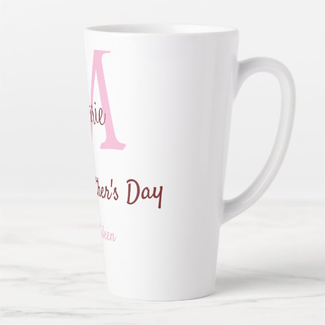 simple minimal mother's day monogram pink name tex latte mug (Right)