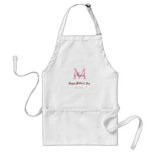 simple minimal mother's day monogram pink name tex standard apron