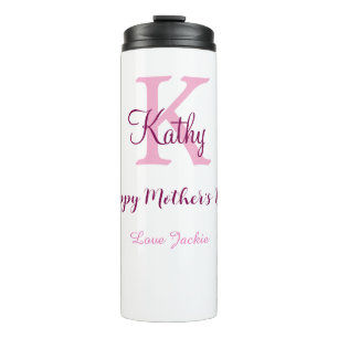 simple minimal mother's day monogram pink name tex thermal tumbler