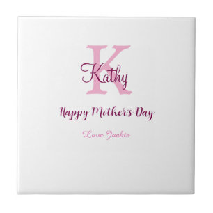 simple minimal mother's day monogram pink name tex tile