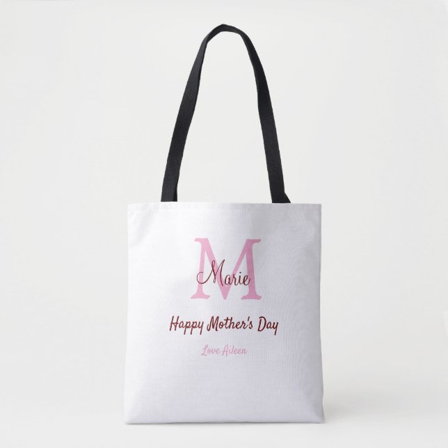 simple minimal mother's day monogram pink name tex tote bag (Front)