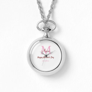 simple minimal mother's day monogram pink name tex watch