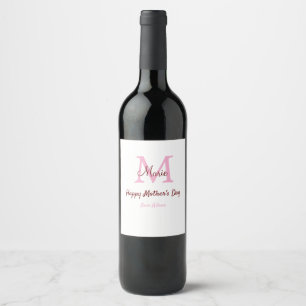 simple minimal mother's day monogram pink name tex wine label