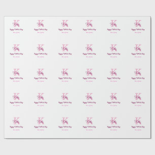 simple minimal mother's day monogram pink name tex wrapping paper