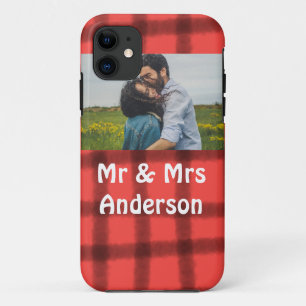 Simple minimal mr and mrs add your name photo red  Case-Mate iPhone case