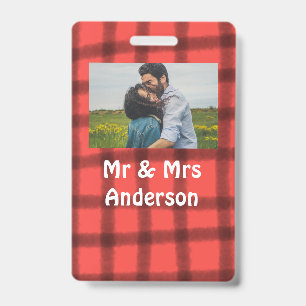 Simple minimal mr and mrs add your name photo red ID badge