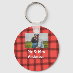 Simple minimal mr and mrs add your name photo red  key ring