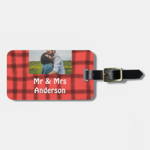 Simple minimal mr and mrs add your name photo red luggage tag