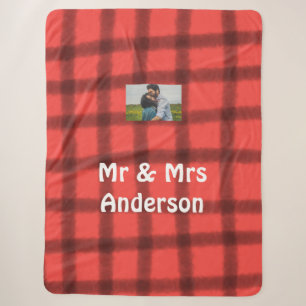 Simple minimal mr and mrs add your name photo red sherpa blanket