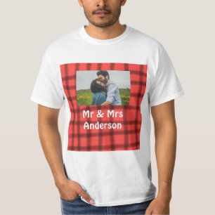 Simple minimal mr and mrs add your name photo red T-Shirt