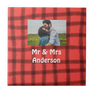 Simple minimal mr and mrs add your name photo red tile