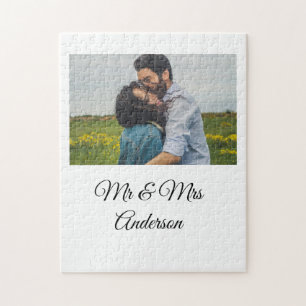 Simple minimal mr and mrs add your name photo wedd jigsaw puzzle