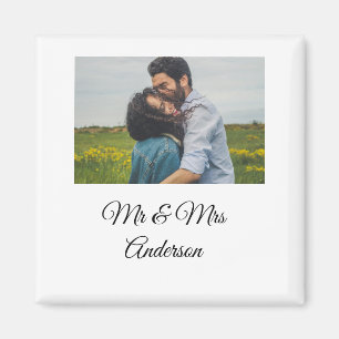 Simple minimal mr and mrs add your name photo wedd magnet